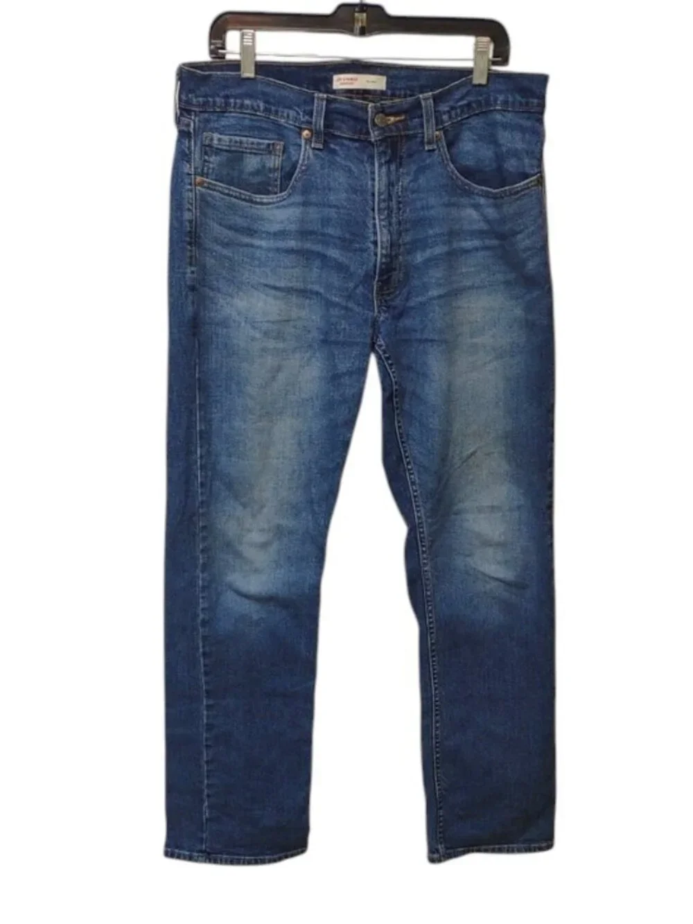 Levi's Men's Med Blue Relaxed Fit Stretch Distressed Straight Jeans 34x32